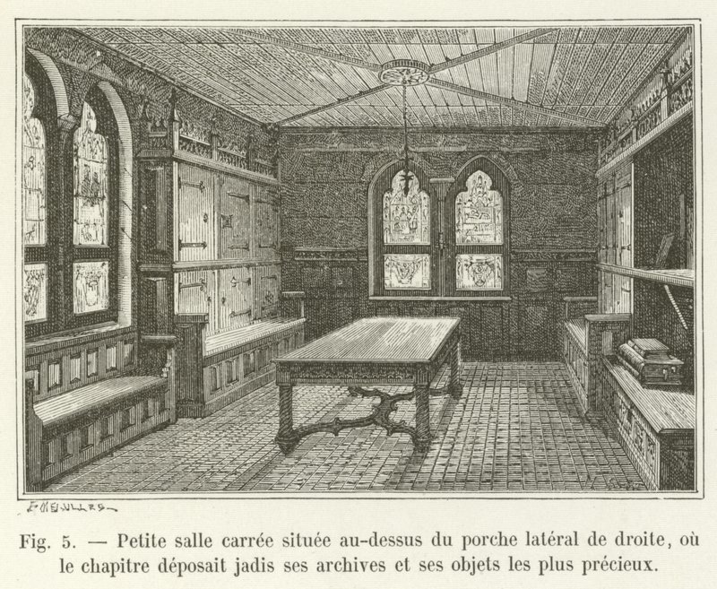 Petite salle carrée située au-dessus du porche latéral de droite, où le chapitre déposait jadis ses archives et ses objets les plus précieux - French School