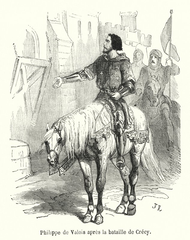 Philippe de Valois après la bataille de Crécy (gravure) - French School