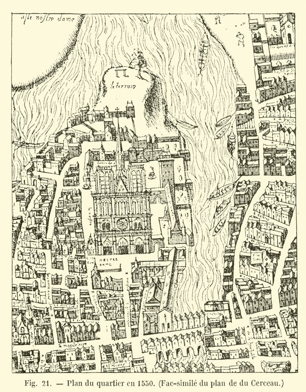 Plan du quartier en 1550, fac-similé du plan de du Cerceau - French School
