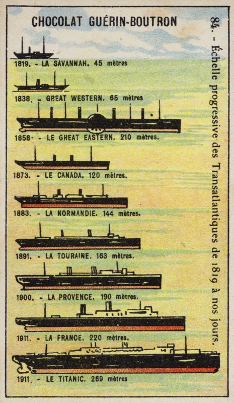 Augmentation progressive de la taille des navires transatlantiques de 1819 à 1911 - French School