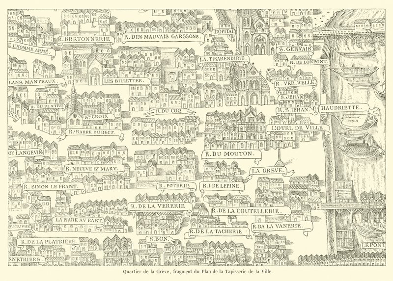 Quartier de la Grève, fragment du Plan de la Tapisserie de la Ville - French School