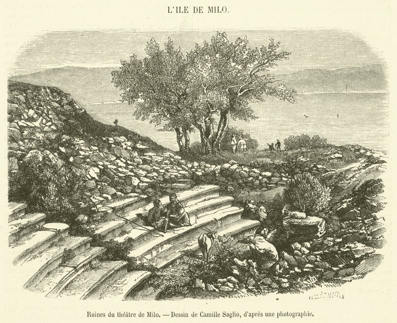 Ruines du théâtre de Milo (gravure) - French School