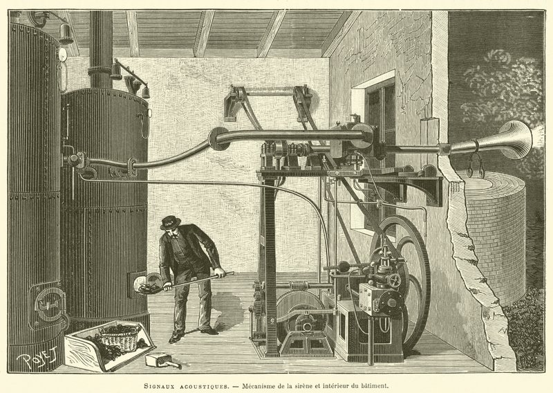 Signaux acoustiques, Mecanisme de la sirene et interieur du batiment - French School