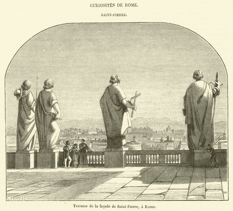 Terrasse de la facade de Saint-Pierre, a Rome (engraving) - French School