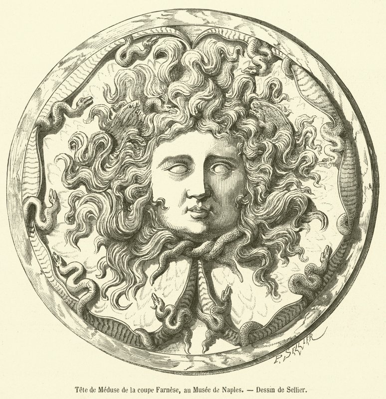 Tête de Méduse de la coupe Farnèse, au Musée de Naples - French School