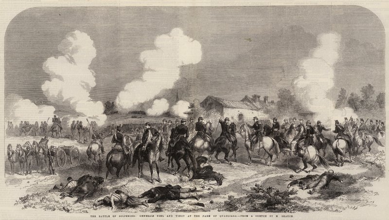 La bataille de Solférino, les généraux Niel et Vinoy à la ferme de Quagliara - French School