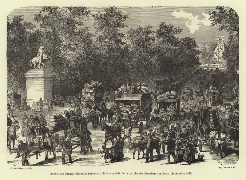 Les Champs-Élysées le lendemain de la réception de la nouvelle de la marche prussienne sur Paris, septembre 1870 - French School