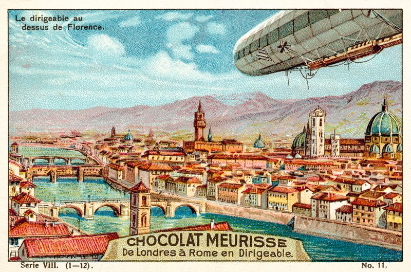 Le dirigeable au-dessus de Florence - French School