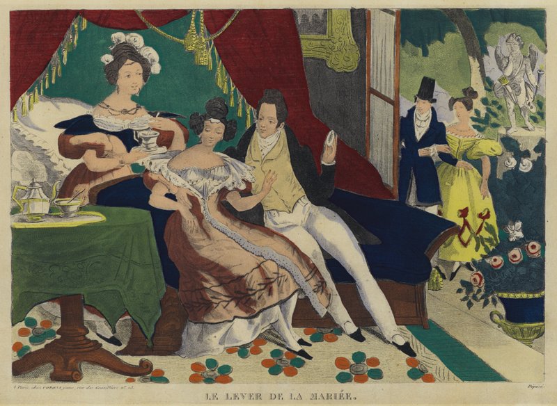 La mariée se lève le matin (lithographie couleur) - French School
