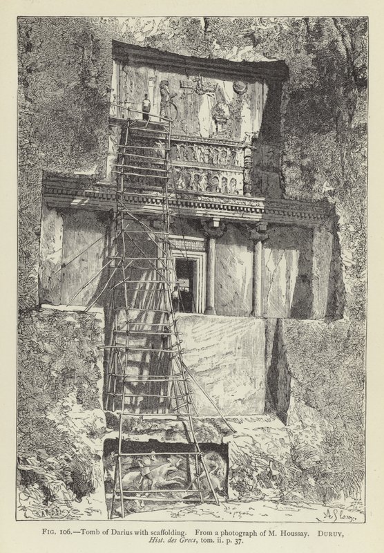 Tombe de Darius avec échafaudage - French School