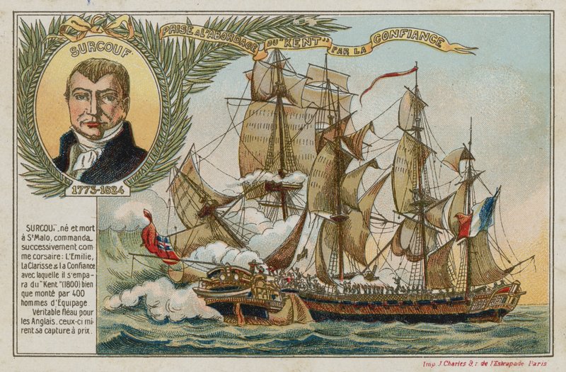 Carte commerciale représentant la capture du Kent par la Confiance - French School