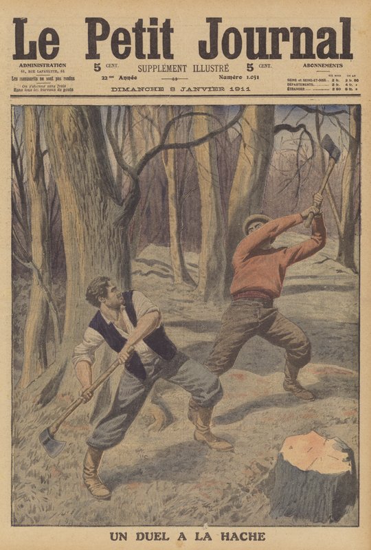 Deux bûcherons se battant avec des haches - French School