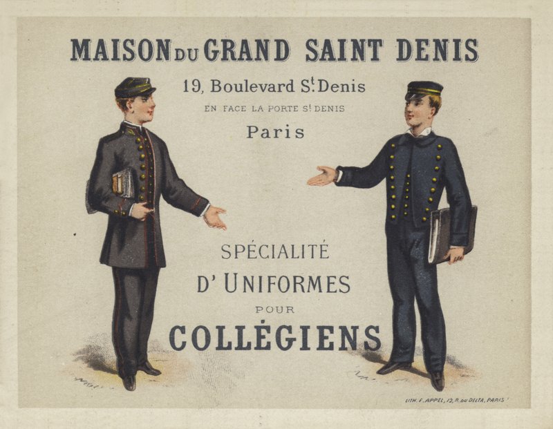 Uniformes pour collégiens français, publicité pour Maison du Grand Saint Denis - French School