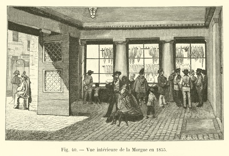 Vue intérieure de la Morgue en 1855 - French School