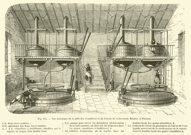 Vue intérieure de la salle des chaudières et du brassin de la brasserie Riester, à Puteaux - French School
