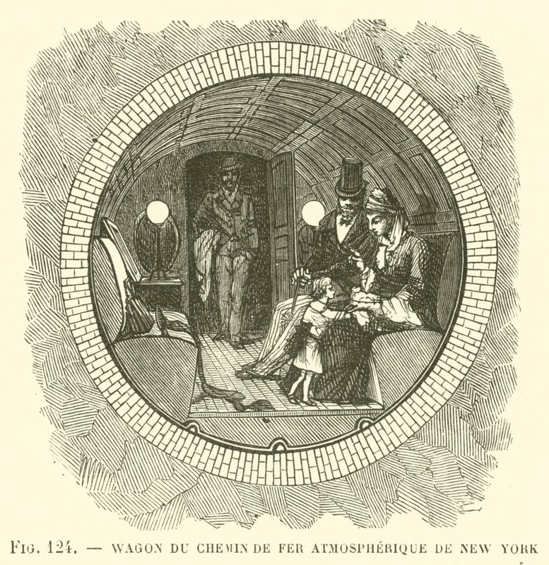 Wagon du chemin de fer atmosphérique de New York (gravure) - French School