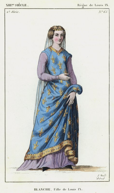 XIIIe siècle, Règne de Louis IX, Blanche, Fille de Louis IX (gravure en couleur) - French School