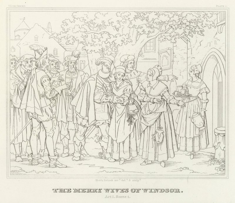 Les Joyeuses Commères de Windsor, Acte I, Scène 1 (gravure) - Friedrich August Moritz Retzsch