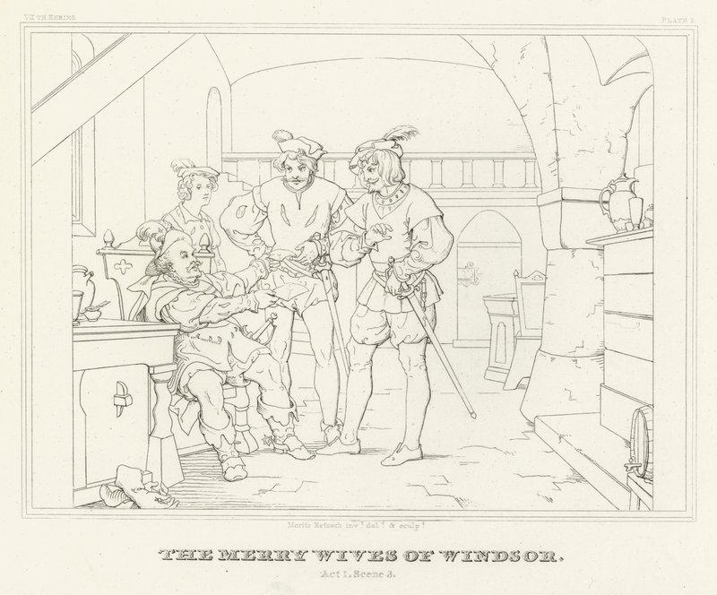 Les Joyeuses Commères de Windsor, Acte I, Scène 3 (gravure) - Friedrich August Moritz Retzsch