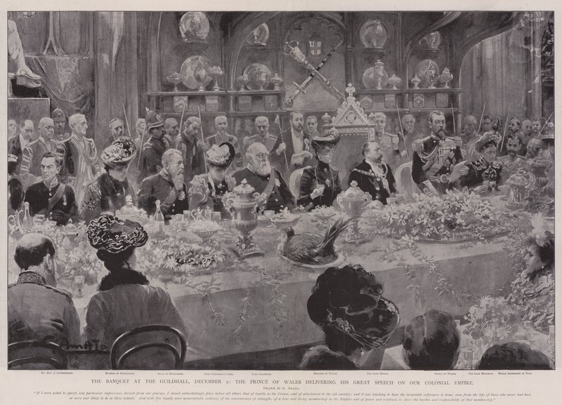 Le Banquet au Guildhall, 5 décembre, le Prince de Galles prononçant son grand discours sur notre empire colonial - G.S. Amato