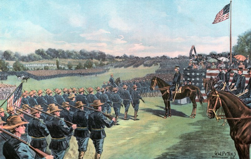 Le président McKinley passant en revue les volontaires des États-Unis au camp Alger - G. W. Peters
