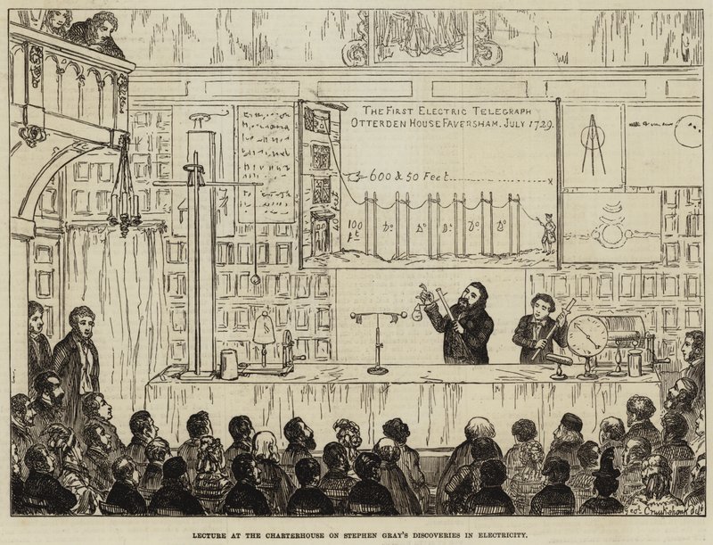 Conférence à la Charterhouse sur les découvertes de Stephen Gray en électricité - George Cruikshank