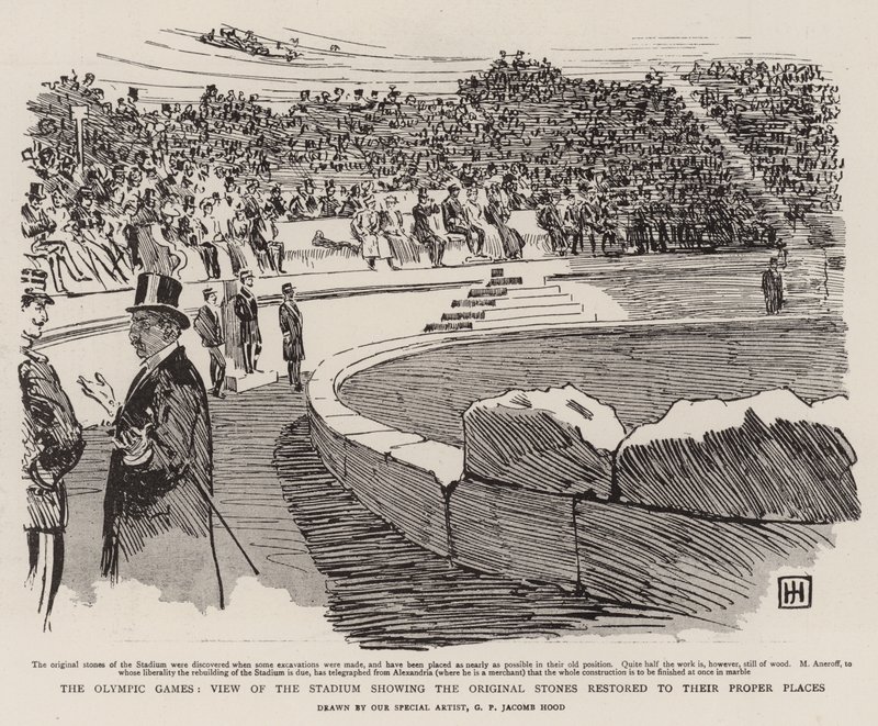 Les Jeux Olympiques, vue du stade montrant les pierres originales restaurées à leur place - George Percy Jacomb Hood
