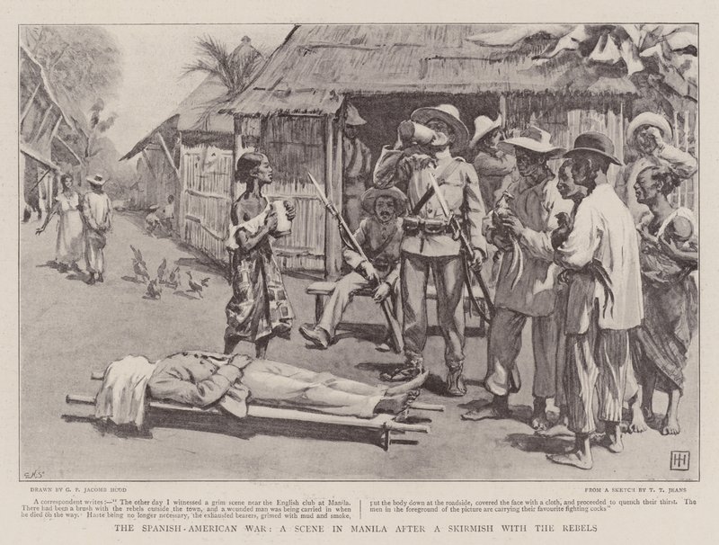 La guerre hispano-américaine, une scène à Manille après une escarmouche avec les rebelles - George Percy Jacomb Hood