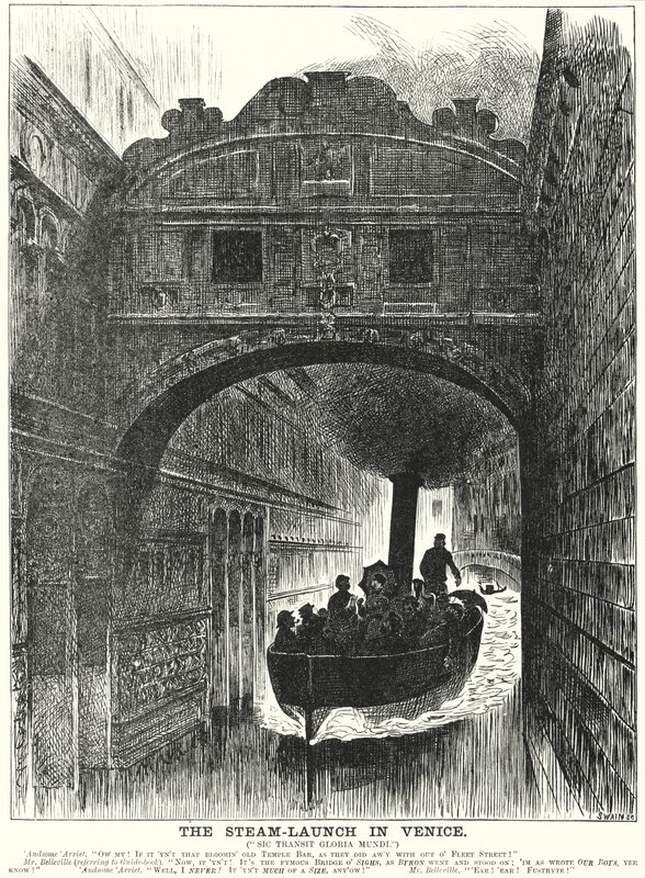 Caricature de Punch : Le lancement à vapeur à Venise (gravure) - George (after) Du Maurier