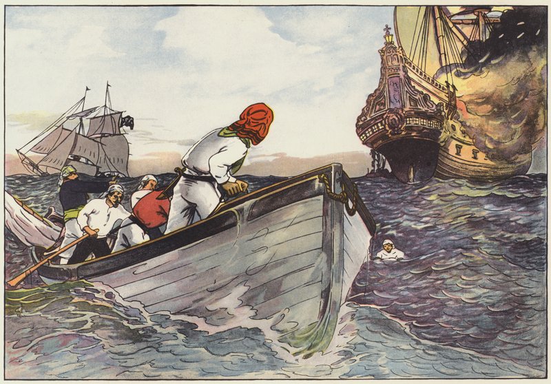 Ramant à une distance sûre, les pirates se sont allongés et avec une joie démoniaque ont regardé les flammes sauter - George Alfred Williams