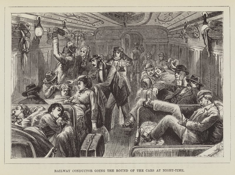 Conducteur de train faisant le tour des wagons la nuit - George Augustus Sala