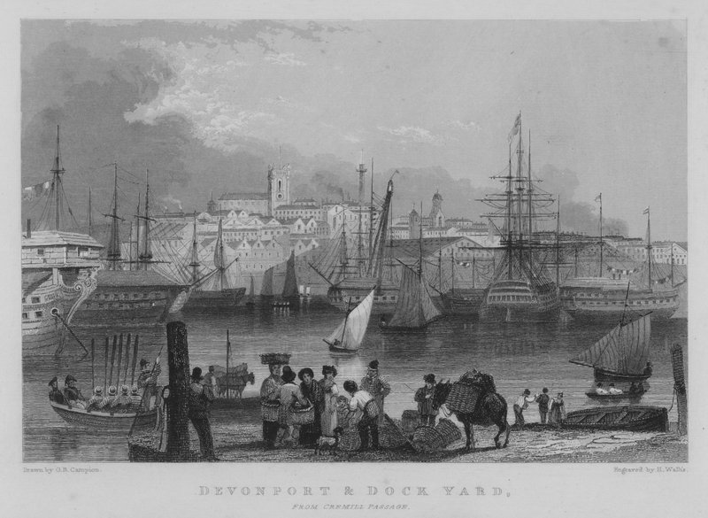 Devonport et chantier naval, depuis Cremill Passage - George Bryant Campion