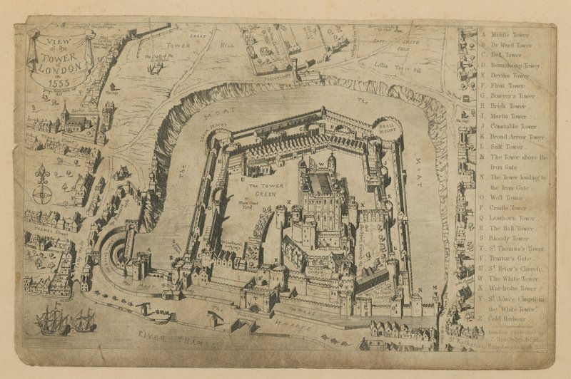 Vue de la Tour de Londres en 1553 - George Cruikshank