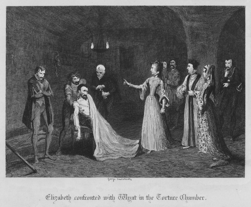 Elizabeth confrontée à Wyat dans la chambre de torture (gravure) - George Cruikshank