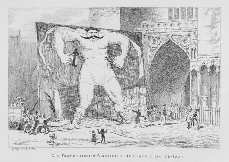Guy Fawkes traité classiquement, un dessin non exposé (gravure) - George Cruikshank