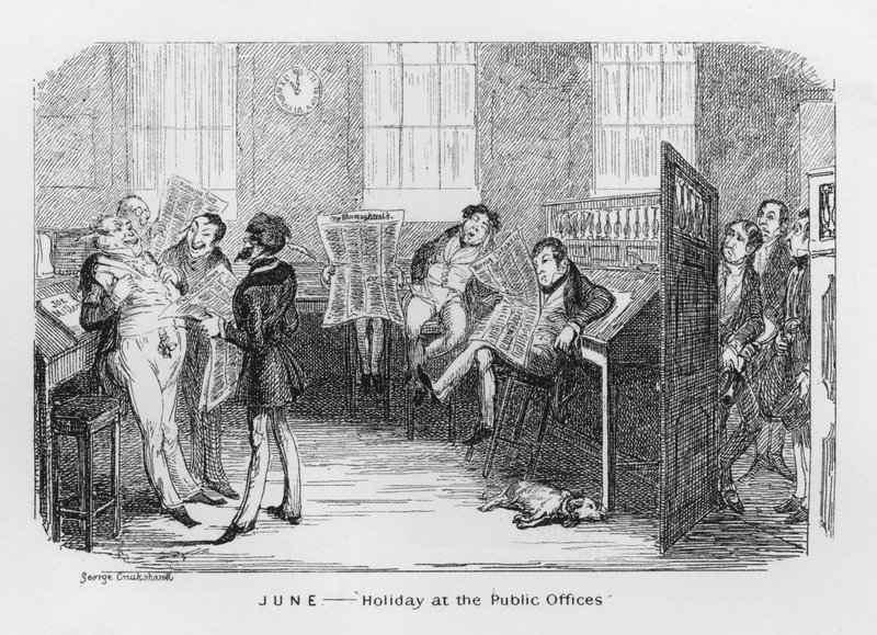 Juin, vacances aux bureaux publics - George Cruikshank