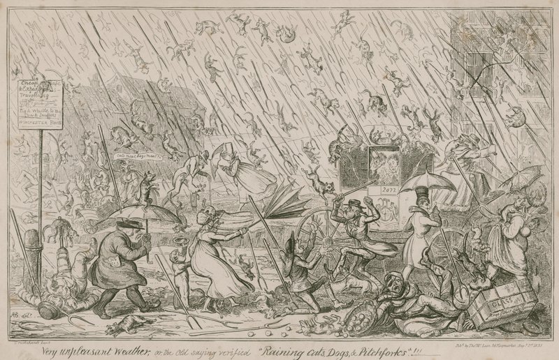Il pleut des chats, des chiens et des fourches - George Cruikshank