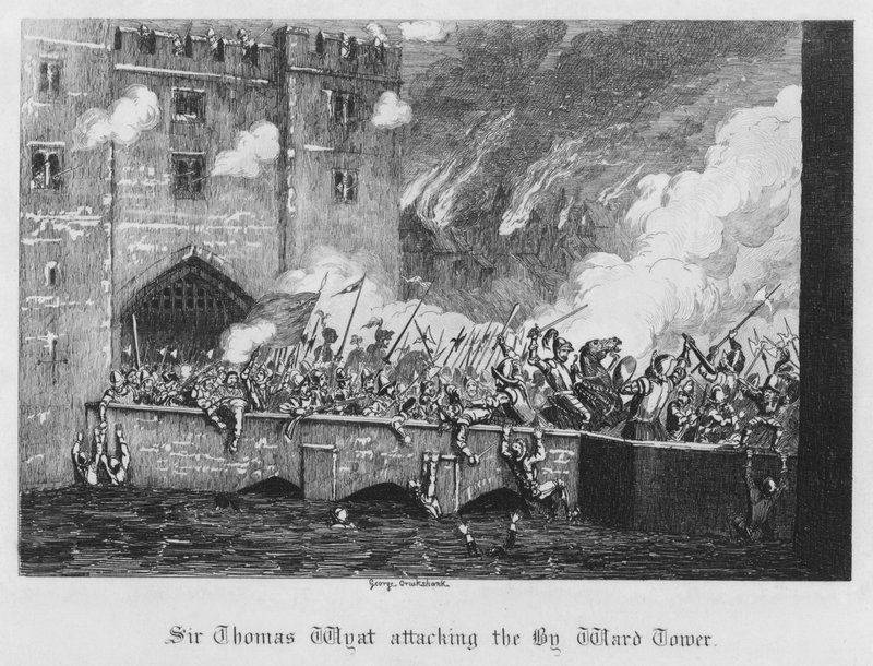 Sir Thomas Wyat attaquant la Tour By Ward (gravure) - George Cruikshank