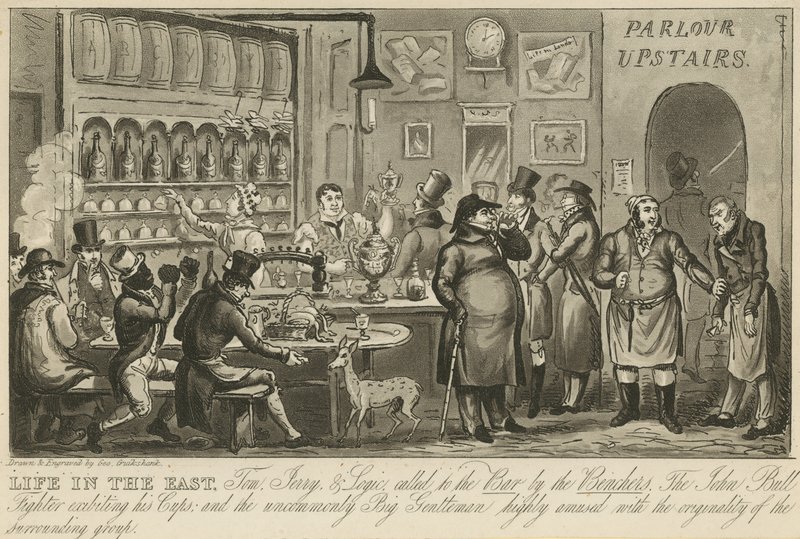 Tom, Jerry et Logic appelés au barreau par les juges - George Cruikshank