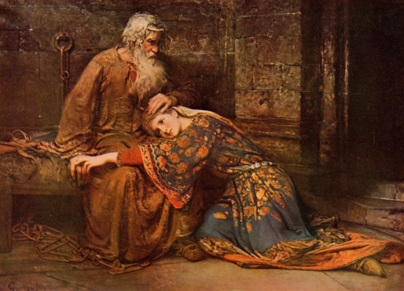 Shakespeare : Cordélia réconfortant le roi Lear en prison, Le Roi Lear, Acte V, Scène 3 - George William (after) Joy