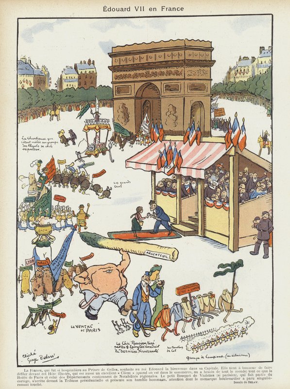 Visite du Roi Édouard VII en France. Illustration pour Le Rire - Georges Delaw