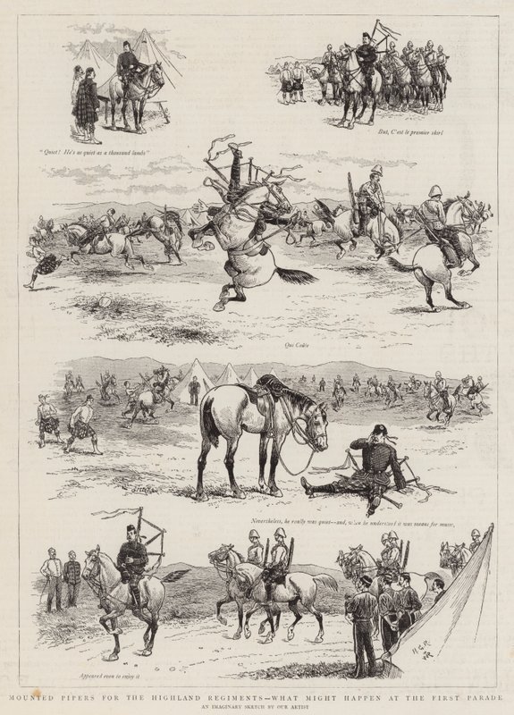Joueurs de cornemuse montés pour les régiments des Highlands, ce qui pourrait arriver lors de la première parade - Georges Ferdinand Bigot
