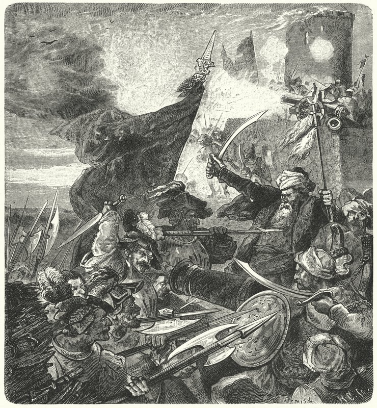 Les Hongrois combattant les Turcs à Szekesfehervar, 1593 - German School