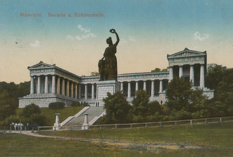 Statue de la Bavière et Ruhmeshalle, Munich. Carte postale envoyée en 1913. - German Photographer
