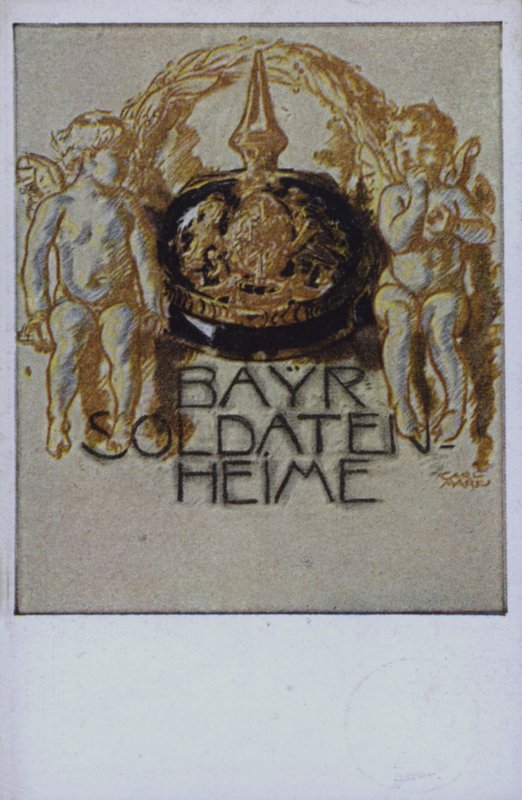 Casque de soldat bavarois (lithographie couleur) - German School