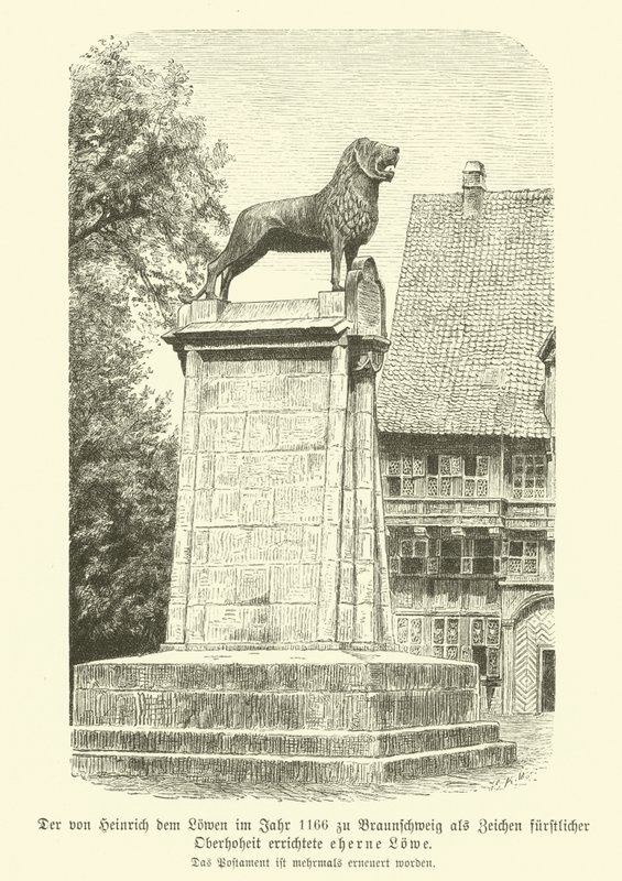Lion de bronze érigé par Henri le Lion à Brunswick en 1166 - German School