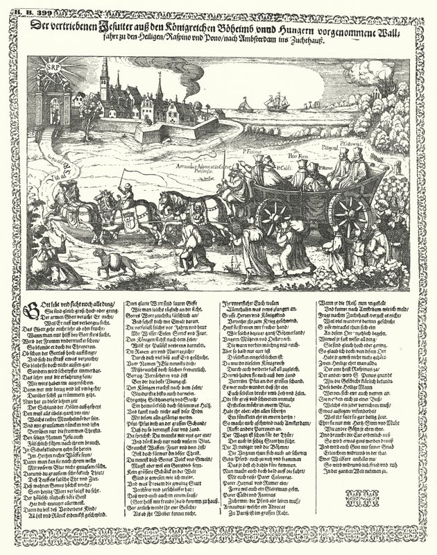 Caricature représentant les Jésuites chassés de Bohême et de Hongrie en 1620 au début de la guerre de Trente Ans - German School