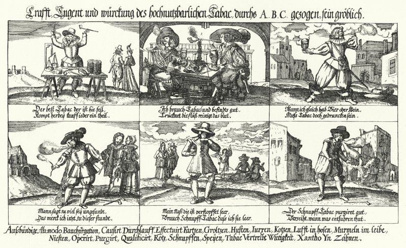 Caricature sur le tabac et le fumage de pipe - German School