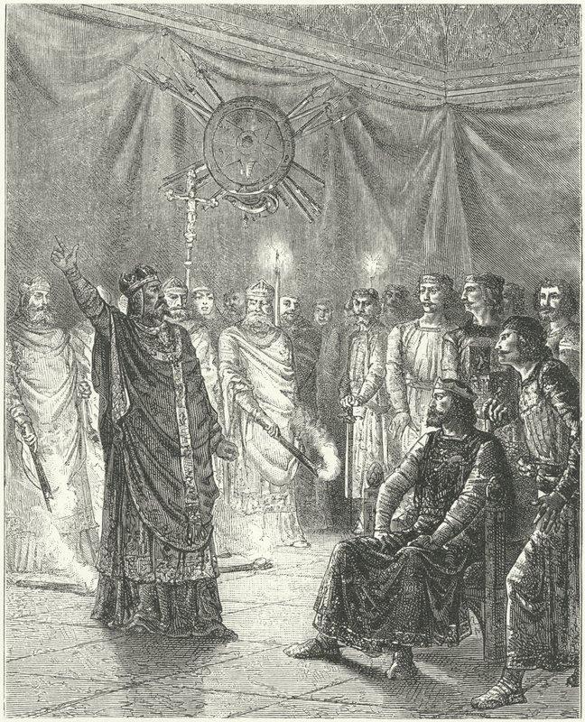 Edmond Rich, archevêque de Canterbury, menaçant le roi Henri III d
