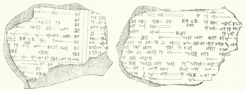 Fragments de texte cunéiforme babylonien sur deux tablettes d